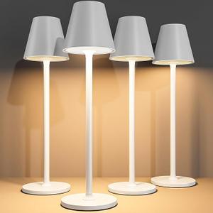 Timjorman 4-Pack Cordless Table Lamps - 5000mAh Rechargeable Battery Operated Desk Lamp, 3-Level Dimmable LED Night Light for Bedroom, Dining, Restaurant - Metal Desig