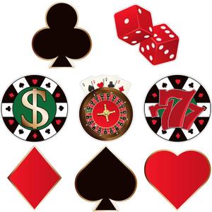 Blulu 40 Pcs Casino Party Cutouts Las Vegas Decorations Versatile Casino Poker Themed Birthday Party Decoration Cutouts with Glue for Bulletin Board Las Vegas, 5.9 x 5.9 Inches