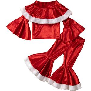 1 to 6 Years Baby Clothing Kids Girls Christmas Suit Long Sleeve Sweatshirt Top And Pants Set 2 Piece (Red, 2-3 Years)