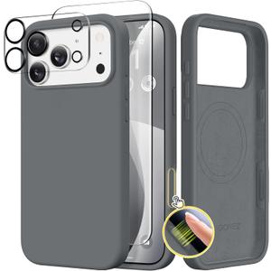 GONEZ Magnetic for iPhone 17 Pro Max Case, Compatible with MagSafe, [Screen Protector + Camera Lens Protector], Liquid Silicone Anti-Scratch Shockproof Protective Phone Case 6.9 inch, Dark Grey
