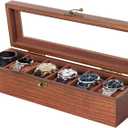 Watch Box, Watch Case for Men Women with Large Glass Lid, Wooden Watch Display Storage Box with 6 - Slots, Retro Walnut Mens Watch Box Organizer