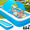 Extra Large Inflatable Pool for Adults and Kids, 145" x 74" x 22" Blow Up Pool for Family, Oversized Inflatable Pools with Canopy & Pump, Large Inflatable Swimming Pool for Backyard Outdoor