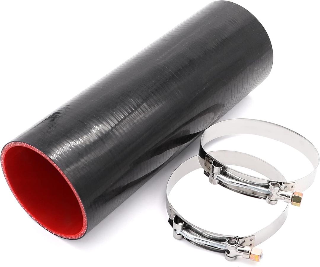 Straight Coupler Silicone Hose 4-Inch ID 12-Length 4-Ply 5MM thickness Air Intake/Turbo/Intercooler Piping Tube with Stainless Steel T-clamps