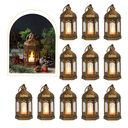 LLQ 8Pcs Mini Lantern with LED Tealight, Vintage Brown Lanterns Decorative, Hanging Candle Lanterns for Ramadan Christmas Wedding Table Centerpiece Indian Diwali Decor, Garden Fairy Party Decorations