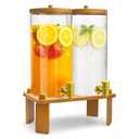 VERSSURE 2PCS Drink Dispenser, 1.5 Gallon Each Glass Beverage Dispenser with Wood Stand and Stainless Steel Faucet Ideal for Juice, Lemonade, and Tea,Large Drink Dispenser for Parties and Home Use