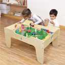Kids All-in-One Activity Play Table w/ Building Bricks & Train Tracks, Regular Baseplate Version