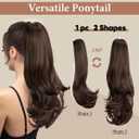 Clip in Ponytail Extension 18 Inch Pony Tails Hair Extensions for Women Long Straight Curly Tail Ponytail Hair piece Synthetic Fake Versatile Pony (Dark Chocolate)