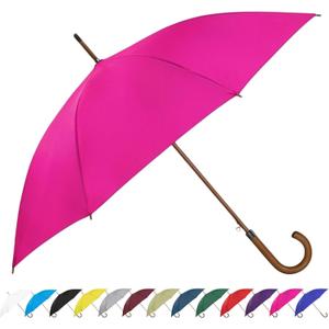 SoulRain 48" Large Umbrella –Windproof Stick Umbrellas for Rain, Automatic Open, Vintage Cane Navy Blue big Umbrella with Classic Wooden Handle,Open for 2 Persons adult,for Women & Men(Bright Pink)