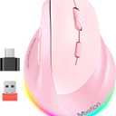 MEETION Ergonomic Mouse, Wireless Vertical Mouse RGB Backlit Rechargeable Mice for Bluetooth(5.2 + 3.0) USB-A with Type-c Adapter 4 Adjustable DPI Compatible Mac/Windows/Andriod/PC/Tablet/iPad Pink