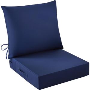 Outdoor Seat Cushion Set, Waterproof & Fade Resistant Patio Chair Cushions, Outdoors Cushion for Patio Furniture, 24 x 24 x 5.75 Inch, Outdoor Couch Cushions with Handle and Ties, Navy Blue