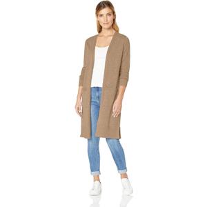 Amazon Essentials womens Lightweight Longer Length Open-Front Long-Sleeve Cardigan Sweater (Medium, Camel Heather)