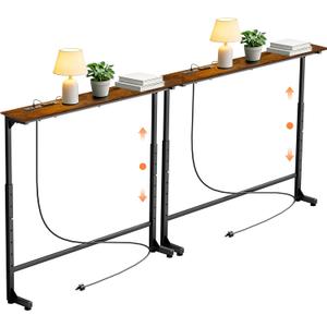 GRLEAF 2 Pack Adjustable Height Narrow Console Table with Power Outlets, 70" Long Sofa Table with Charging Station Behind Couch Table Entryway Table for Living Room and Hallway  Rustic Brown