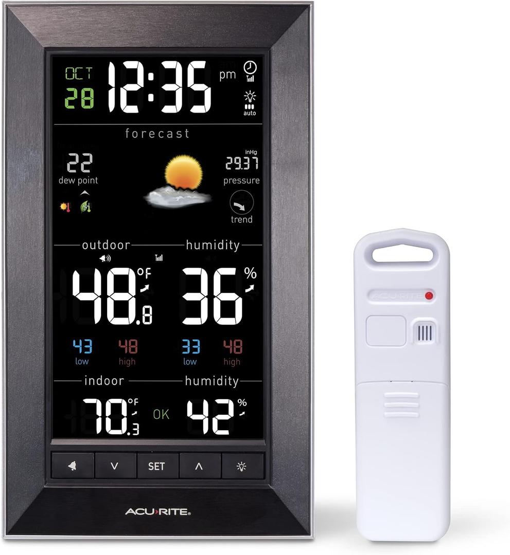 AcuRite Digital Vertical Weather Forecaster with Indoor/Outdoor Temperature, Humidity, and Date and Time (01121M) , BLACK
