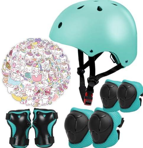 Kids Bike Helmet Set,CPSC Certified with Knee Elbow Wrist Pads Guards,Toddler Adjustable Black Helmet for Ages 2-3-5-8 Girls Child,Sports Protective Gear Set for Bicycle Skate Scooter