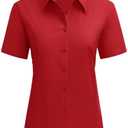 siliteelon Dress Shirts for Women Short Sleeve Cotton Button Down Shirt Basic Button Up Shirt Collared Shirts Work Shirt(Size M)