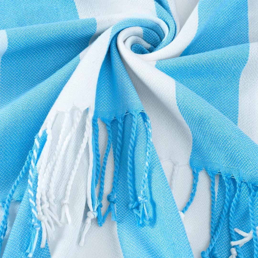 Genovega Oversized Cotton Turkish Beach Towels 74"x38" Thin Quick Dry Sand Free Pool Swim Bathing Towel Extra Large Blanket Adult Travel Essentials Accessories Must Haves Summer Vacation Blue Striped