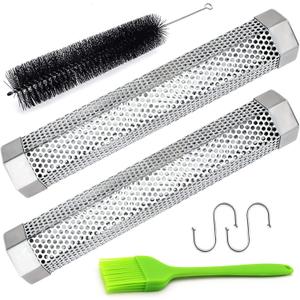 2pcs Smoker Tube 12in Pellet Smoker Tube Stainless Steel Smoke Tube for Hot or Cold Smoking 5 Hours of Billowing smoke Portable BBQ Smoking tube Generator Electric Charcoal Gas Grill Smoker