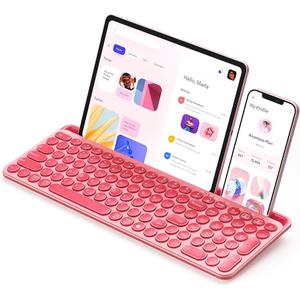 seenda Bluetooth Keyboard for iPad, 2.4G + Bluetooth Multi-Device Typewriter Keyboard with Number Pad, Tablet Holder for iPad Tablet, Andriod Phone, MacBook/Windows PC Desktop, Rose Pink