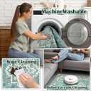 35 Boho Area Rugs,Machine Washable Neutral Vintage Carpet for Living Room,Office,Bedroom,Dining Room and Farmhouse with Non Slip Backing,Teal Green