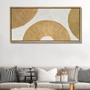 TRAIN2 ART Textured Wall Art Gold and White Geometric Canvas Circle Block Painting for Living Room Bedroom Bathroom Office Wall Decor 27"x56"