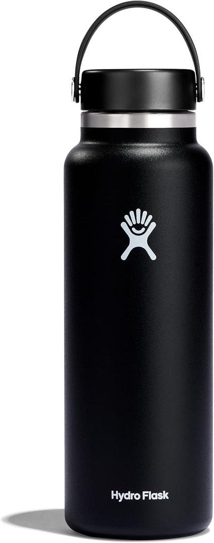 Hydro Flask Water Bottle - Insulated Stainless Steel - Wide Mouth Flex Lid, Non Spill, Leakproof and Refillable in 40 Oz (Black)