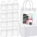 Reginary 85 Pcs Clear PVC Gift Bags with Handles Plastic Transparent Wrap Bags Bulk Reusable Bride Favor Totes for Shopping Wedding Baby Shower Birthday Party(6.89x6.89x3.54 Inch)
