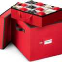 ZOBER Christmas Ornament Storage Box - Stores 36 4" Large Ornaments with Individual Trays - Tear Proof 600D Oxford Fabric - Ornament Organizer Storage Box, Durable Christmas Containers Holder - Red