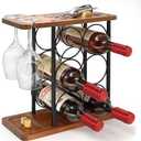 Megier Wooden Racks Countertop with Tray, Bottle Holder for 6 Bottles & 2 Glasses, Perfect for Kitchen, Bar, Table, Cabinet, Cellar