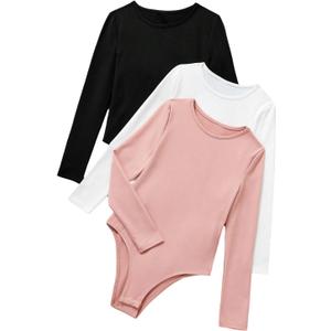 RoseSeek Girl's Long Sleeve Bodysuit Crewneck Romper Jumpsuit Leotard