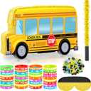 Jenaai School Bus Piata Back to School Decor Kit with 36 Pcs Ready to Learn Rubber Bracelets Silicone Wristbands for Classroom Decorations, Kindergarten Supplies, Bus Birthday Party Favors