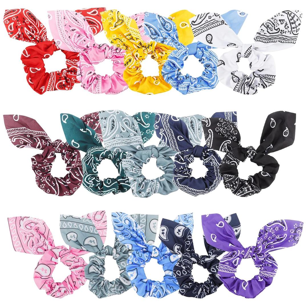 Ondder Hair Scrunchies - 15 Pcs Bow Ribbon Scrunchies with Elastic Hair Ties, Ponytail Holders & Hair Accessories for Women, Girls, and Kids - Black