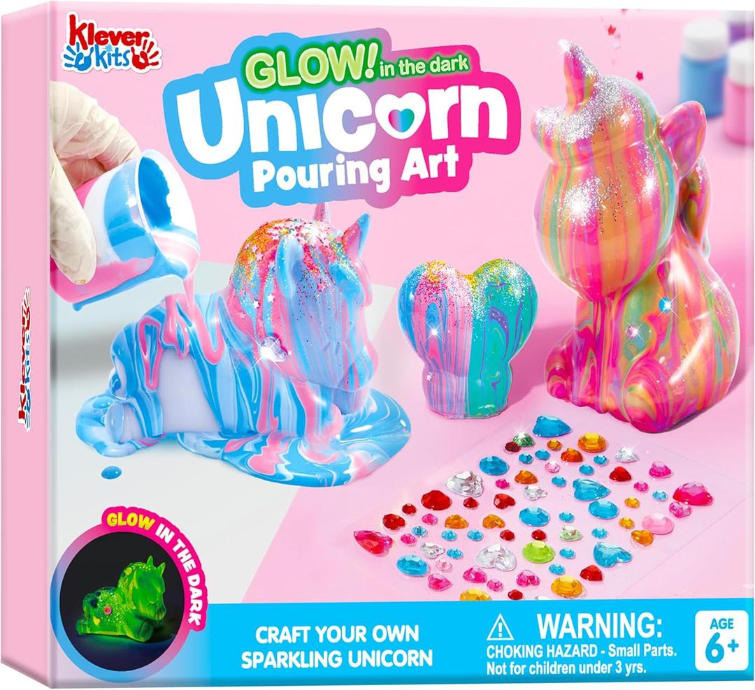 Klever Kits Glow in The Dark Unicorn Paint Pouring Kit, DIY Unicorn Art and Crafts for Kids 6-12, Craft Gifts for Girls Princess Art Supply, Painting Sensory Toy for Birthday Xchris Ideas by JOVA