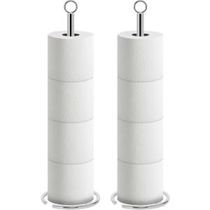 NearMoon Bath Toilet Paper Holder Stand, Freestanding Tissue Paper Storage with Reserve, Space Toilet 4 Rolls Holder for Bathroom/Kitchen Countertop-All Metal (2 Pack, Chrome Finish)
