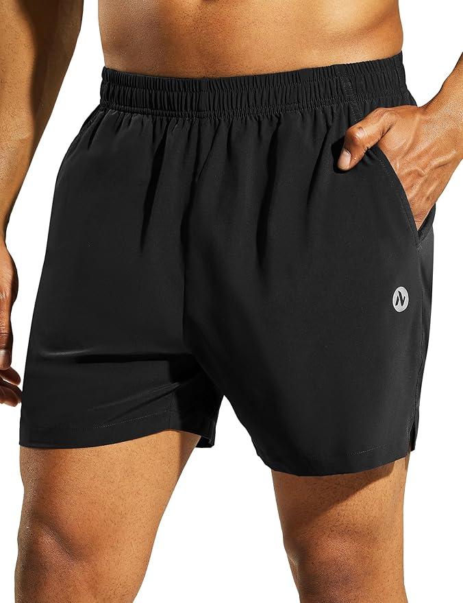 Nepest Men's 5’’ Athletic Running Shorts with Pockets, Lightweight Quick Dry Gym Workout Training No Liner Shorts, Size M