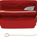 Purse Organizer Insert, Handbag Organizer with Zipper, Tote Shaper with Cup Holder & Keychain, Compatible with LV, Neverfull, MK, COACH, Longchamp, Kate Spade  Red-XL