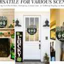 St Patrick's Day Welcome Sign Wreath For Front Door Decor Shamrock Hanging Door Sign Gnomes Pattern With Greenery & Bow Wooden Round St Patricks Day Decoration For The Home Farmhouse Decor 12x12 Inch (Black)