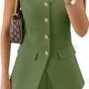 ZESICA Womens Summer 2 Piece Short Sets 2026 Suit Vest Tops Matching Set Business Casual Dressy Outfits (Green, L)