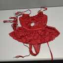 Lilosy Sexy Stocking Rhinestones Heart Garter Underwire Floral Mesh lace Sheer Babydoll Lingerie Teddy Bodysuit Skirt Set (Flower Wine Red) Xsmall