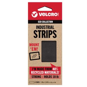 VELCRO Brand ECO Collection Tapes, Industrial Strength Strips 3in x 1 3/4in, Sustainable 40% Recycled Materials, 2ct Black