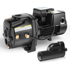 Acquaer 1HP Shallow/Deep Well Jet Pump, Cast Iron Convertible Pump with Ejector Kit, Well Depth Up to 25ft or 90ft, 115V/230V Dual Voltage, Automatic Pressure Switch