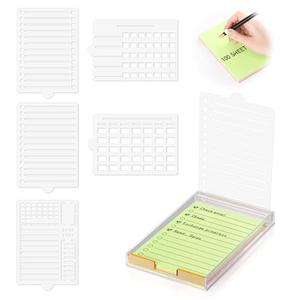 4" x 6" Sticky Notes Holder with 5 Different Stencil & 100 Sheet Post It Notes Clear Acrylic Self-Stick Sticky Note Dispenser Post It Note Holder Memo Organizer for Classroom Office Desk Organizer