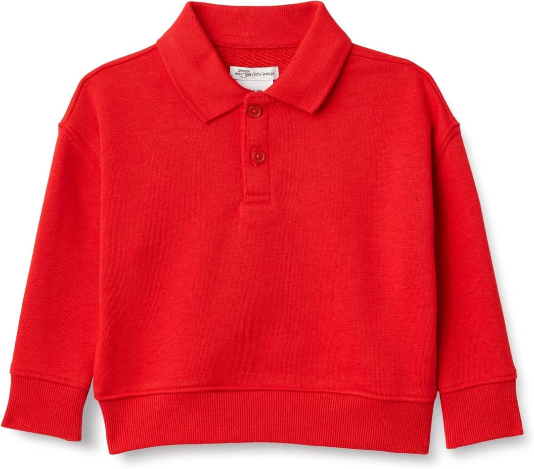 Amazon Essentials x Sofia Grainge Babies, Toddlers and Boys' French Terry Polo Sweatshirt (3T, Red)