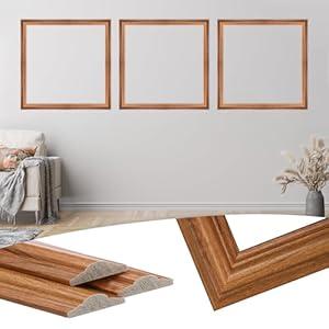 Maasechs 3 Set Peel and Stick Wall Molding Kit, 24 x 24 Inches Premade Accent Molding Wainscoting Panel for Interior Wall Moulding Decor, Ready to Assemble Wainscoting Accent Panel(Wood Color)