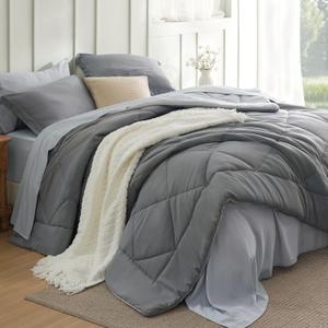 Bedsure Queen Comforter Set - 7 Pieces Reversible Dark Grey Bedding, Queen Size Bed Set for All Seasons, Bed in a Bag with Down Alternative Comforter, Sheets, Pillowcases & Shams