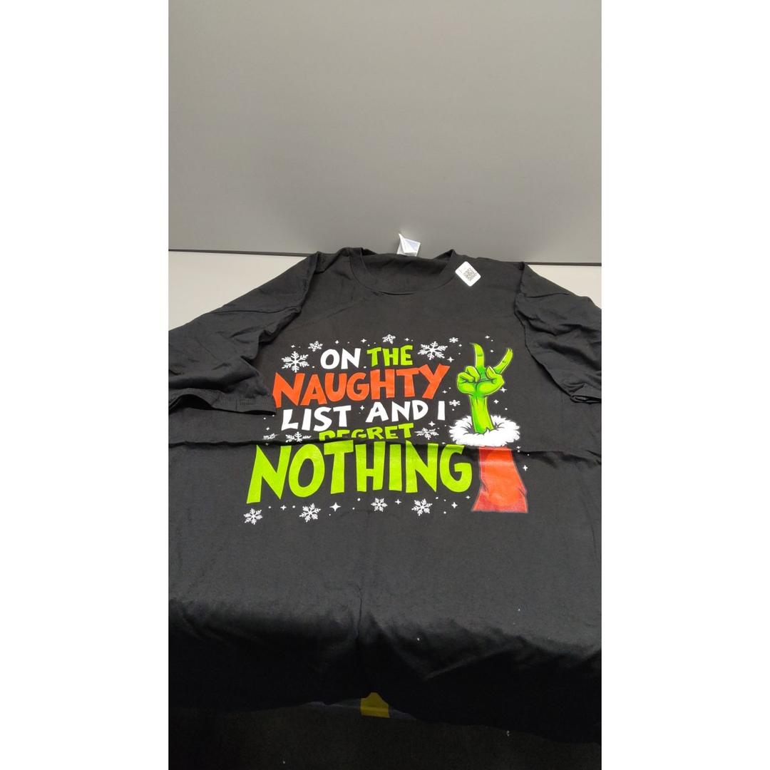Groovy Christmas Shirts Pajamas Pjs Funny On The List Of Naughty And I Regret Nothing Xmas Meme T-Shirt, Size 4XL