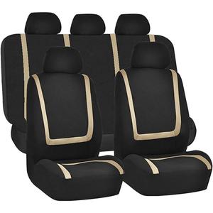 BELOMI Car Seat Covers Full Set, Breathable Premium Cloth Automotive Seat Cover, Universal Front and Rear Seat Covers, Easy to Install Car Accessories for Most Cars Trucks SUV (Beige)