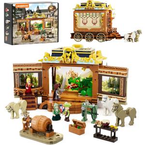 Lumibricks Medieval Troupe Carriage Lighting Building Bricks Set - Middle Ages City Town Playset Multi-Form Modular Collection Display Kit with Minifigures 1248 Pcs for Adults & Teens