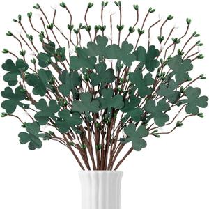 20Pcs St Patricks Day Decorations Shamrock Picks Decor Artificial Floral Stems for Party Table Centerpiece