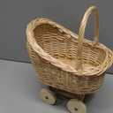 FRCOLOR Hand Woven Rattan Stroller, Wicker Baby Carriage for Baby Shower, Vintage Wicker Basket Flower Girl Baskets/Wedding Parties/Home Decoration/Flower Shop Display(13.77X10.43X7.48In)