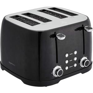 Amazon Basics 4 Slice Toaster with 4 Slots, 6 Browning Settings, Defrost, Removable Crumb Tray, Bagel Function, Cancel Button, 1600W, Black